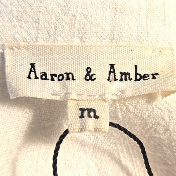 Aaron & Amber Womens Linen Maxi Shirt Dress Ivory M Coastal  Minimalist  Resort - Picture 5 of 16